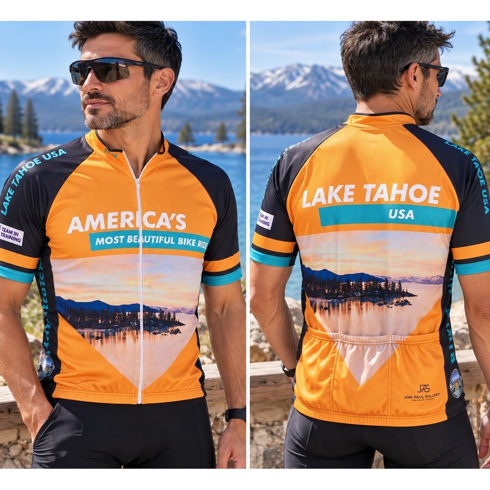 Pace Sportswear Lake Tahoe Most Beautiful Bike Ride Cycling Jersey XL Orange